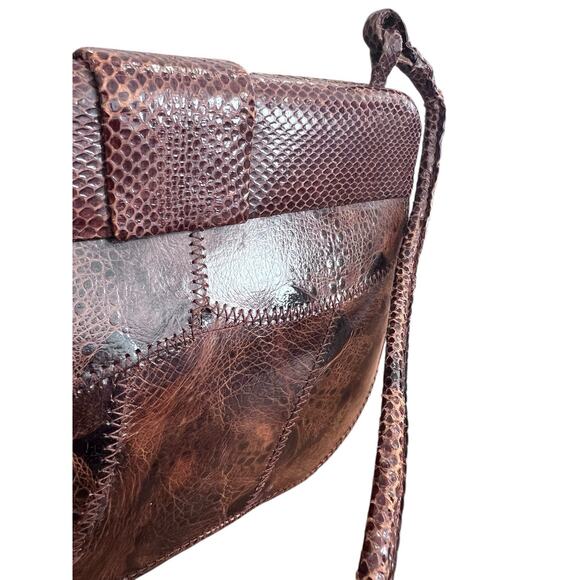 Vintage ESTATE Brown Eel Skin Purse Hard Shell Shoulder Bag Wide Opening - Picture 12 of 15